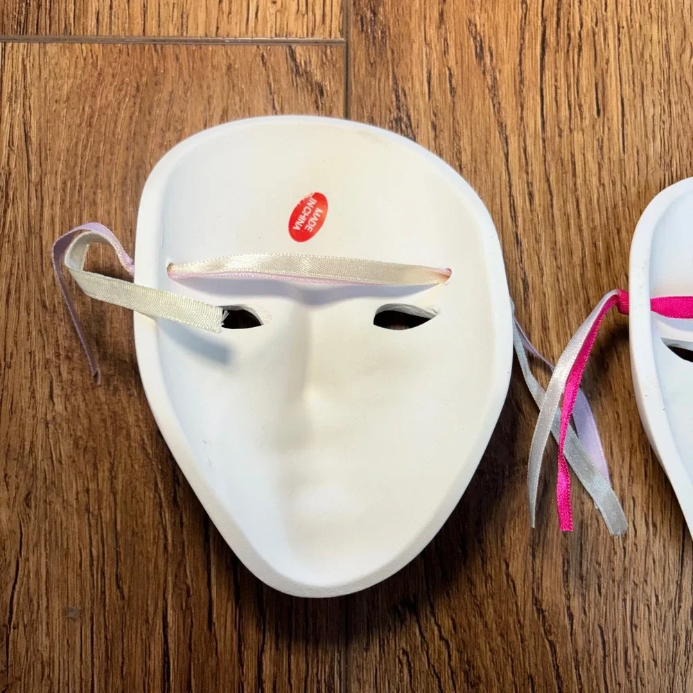 Vintage Hand Painted Ceramic Harlequin Masks Set of 3 Glitter Ribbon Decor 5.5in
